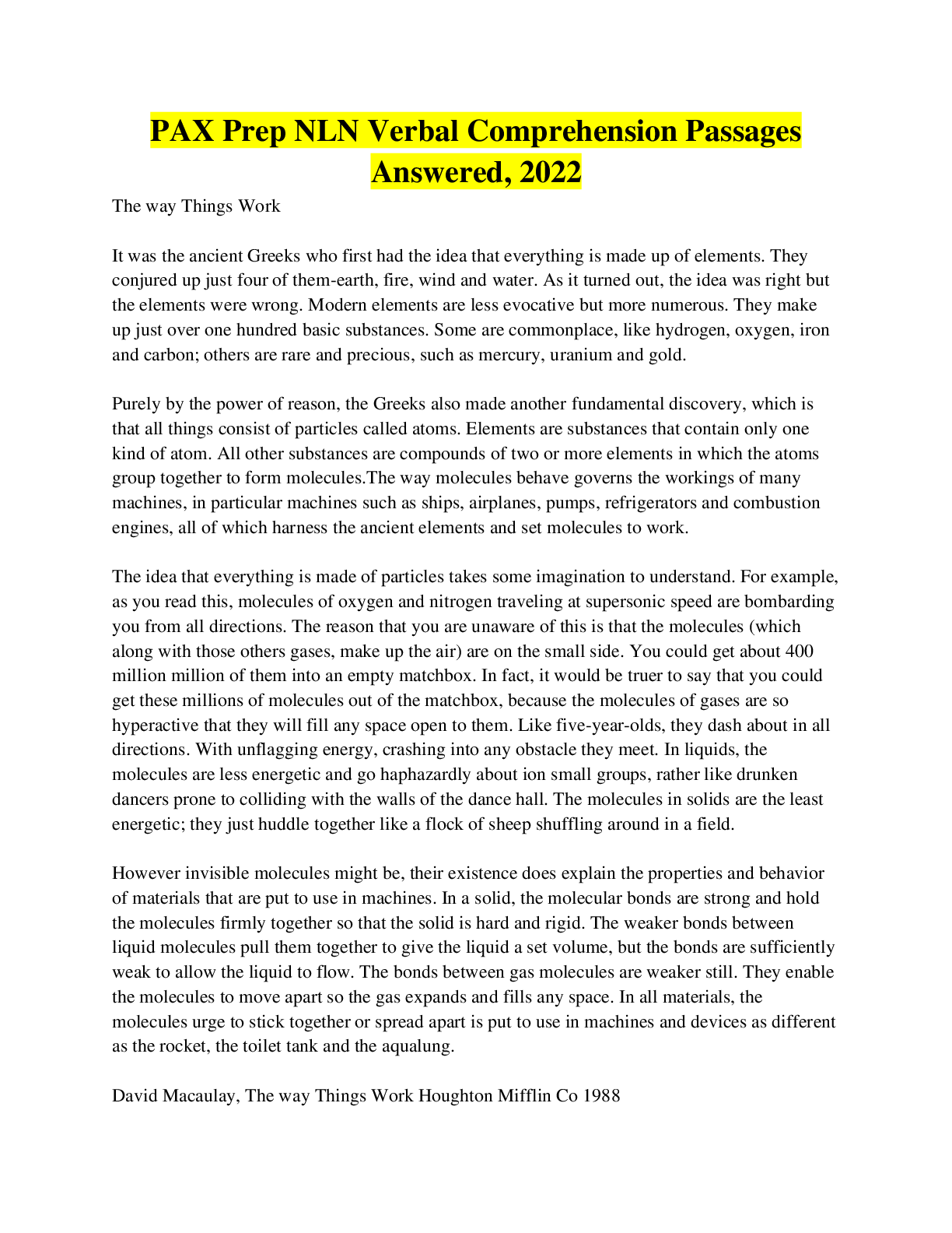 Preview image for PAX Prep NLN Verbal Comprehension Passages Answered,  
